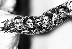 Civil rights and black liberation of African American historic figures and events and 1950’s - 1970’s theme  Malcom x Martin Luther king James brown Diana Ross and the supremes black panthers tattoo idea