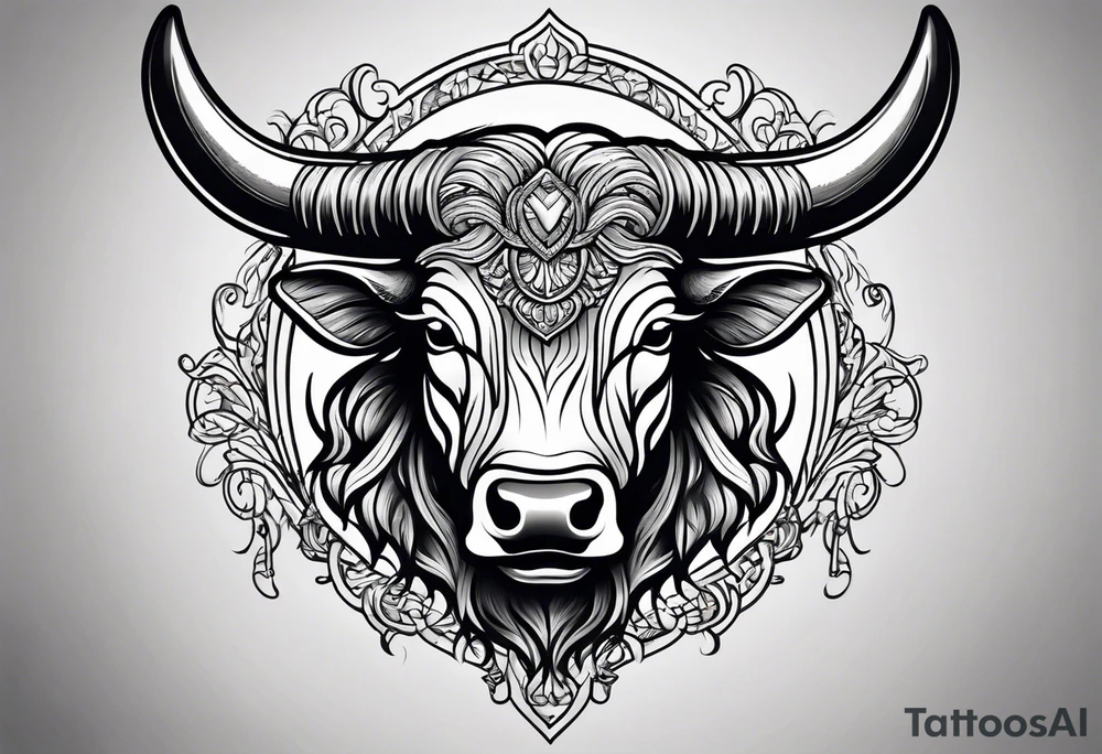 Evil, scary bull with horns tattoo idea