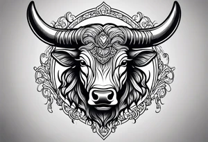 Evil, scary bull with horns tattoo idea