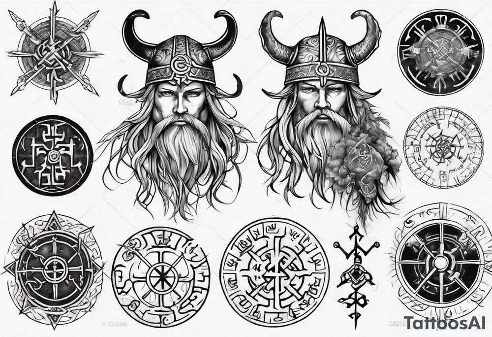 Norse god meili with vegvisir background tattoo idea