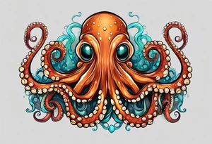 friendly looking, large and long octopus with multiple tentacles and suckers  that would be designed to drape around an arm tattoo idea