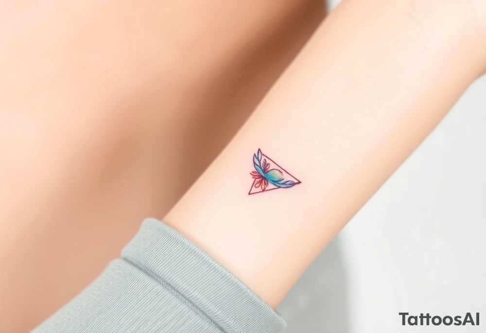Design a very small (max 2x2 cm) tattoo for the inner wrist that subtly symbolizes lesbian identity. It should be minimal and delicate — possibly fine line or soft color. The design must be discreet yet meaningful, not instantly recognizable as LGBTQ but with layered symbolism. Think of subtle elements like intertwined female symbols, abstract sapphic references, or a hidden double meaning through nature (e.g. flowers, moons, triangles). Avoid clichés or bold pride imagery. Keep it elegant, wearable, and intimate. tattoo idea