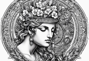 Greek god, timeless clock, rosary tattoo idea