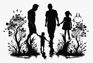 Dad and two kids silhouette tattoo idea