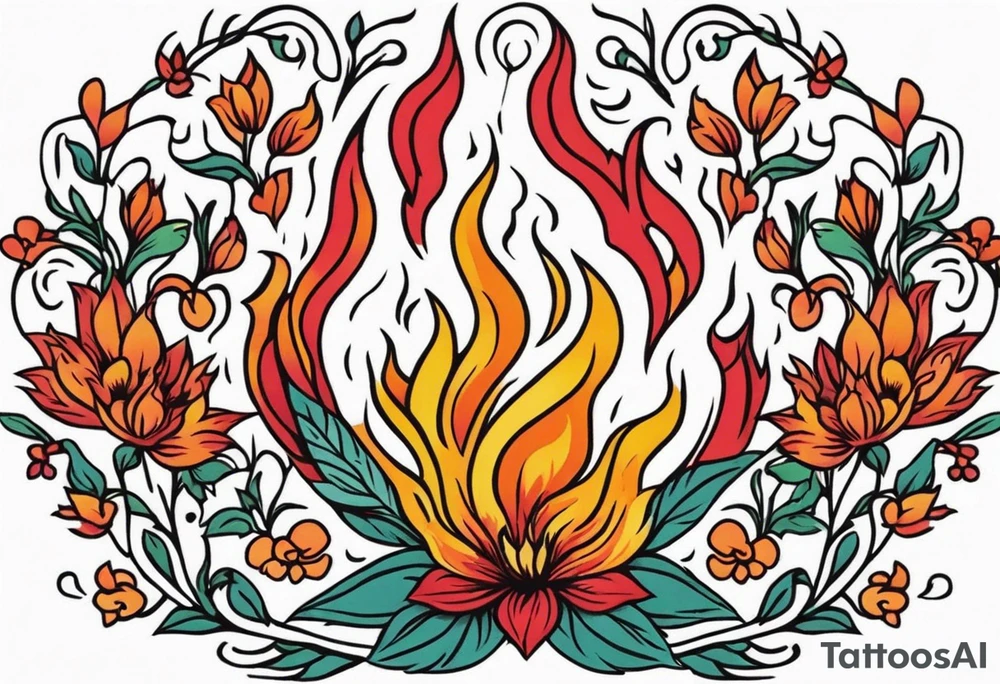 flames of fire
old school vintage simple traditional design surrounded by vintage flowers


bold color simple tattoo idea