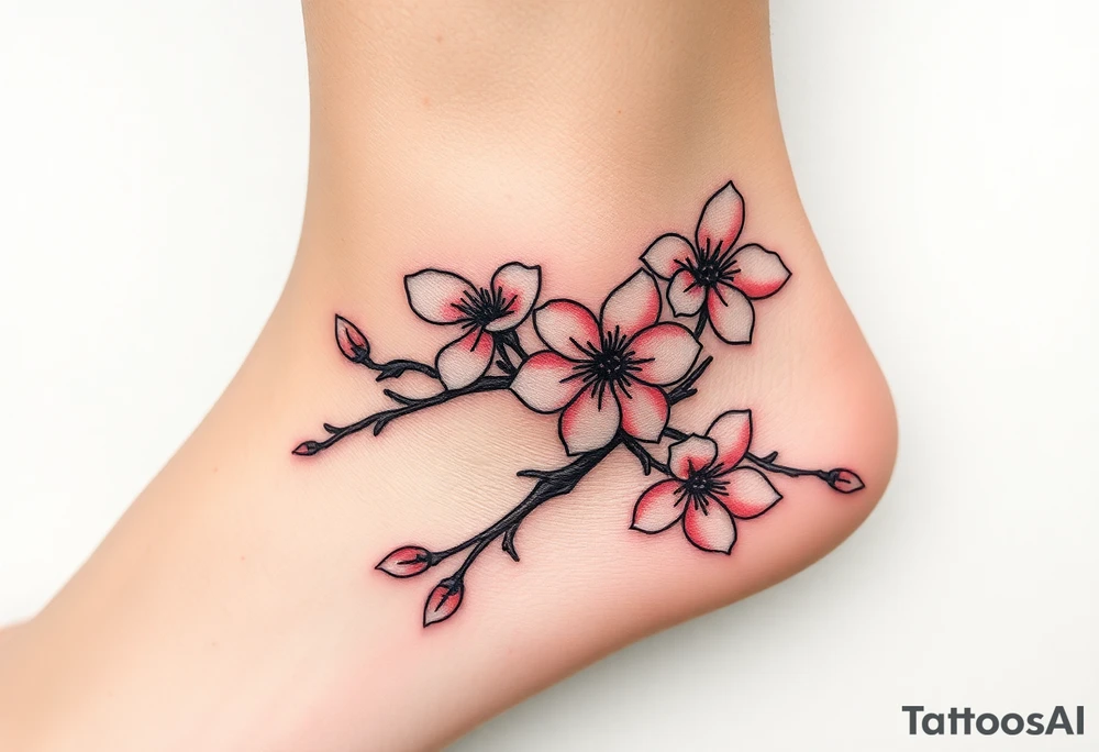 delicate cherry blossoms swirling in spring breeze with petals tattoo idea