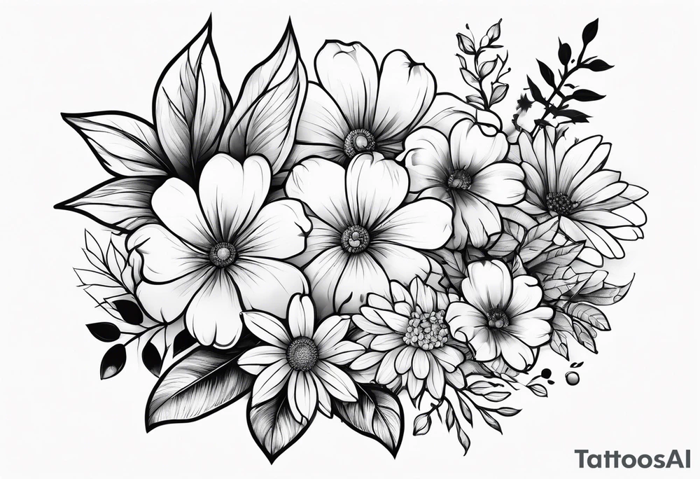 paw print and wild flowers tattoo idea