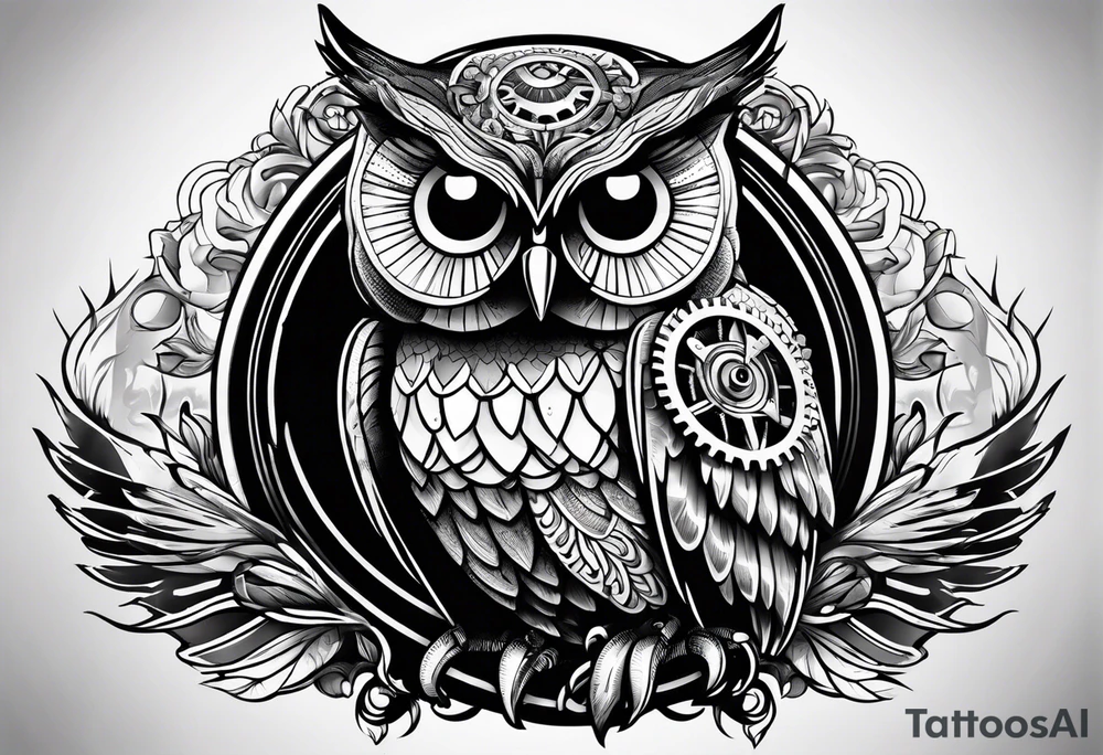 Owl with clockwork tattoo idea