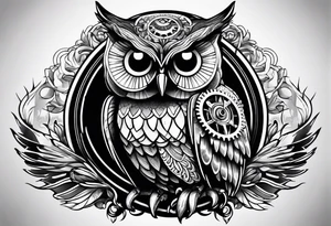 Owl with clockwork tattoo idea