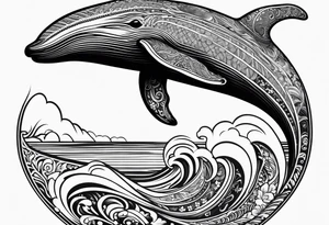 Hawaiian whale breaching vertical paisley tattoo idea