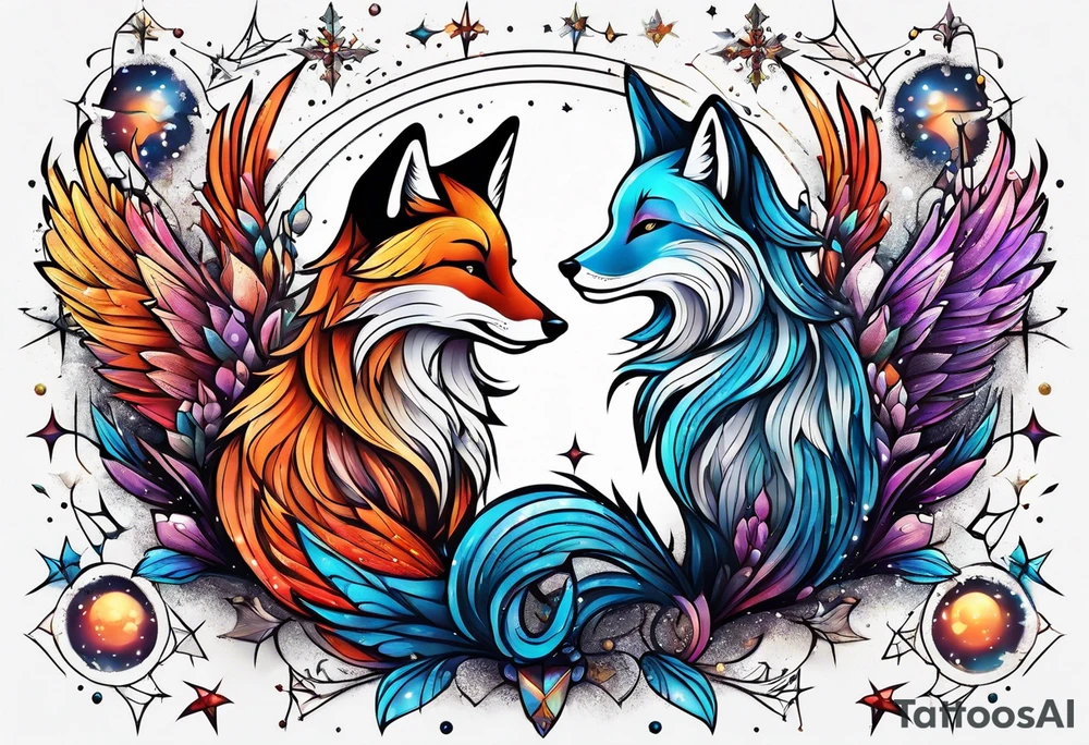 Constellation, wing , snow , cross , fox tattoo idea