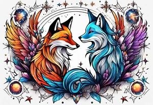 Constellation, wing , snow , cross , fox tattoo idea