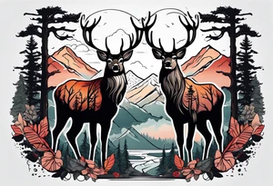 deer head  mountain forest tattoo idea