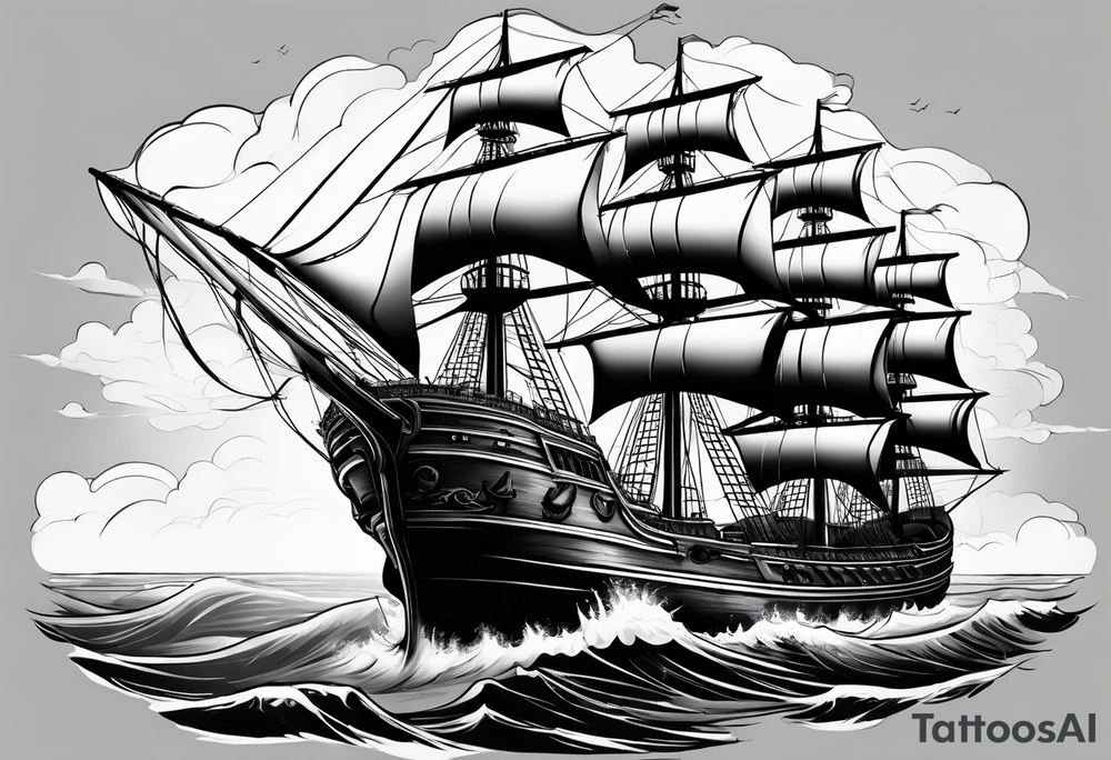 huge dark wooden ship tattoo idea