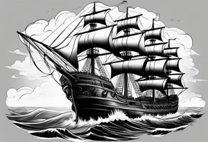 huge dark wooden ship tattoo idea