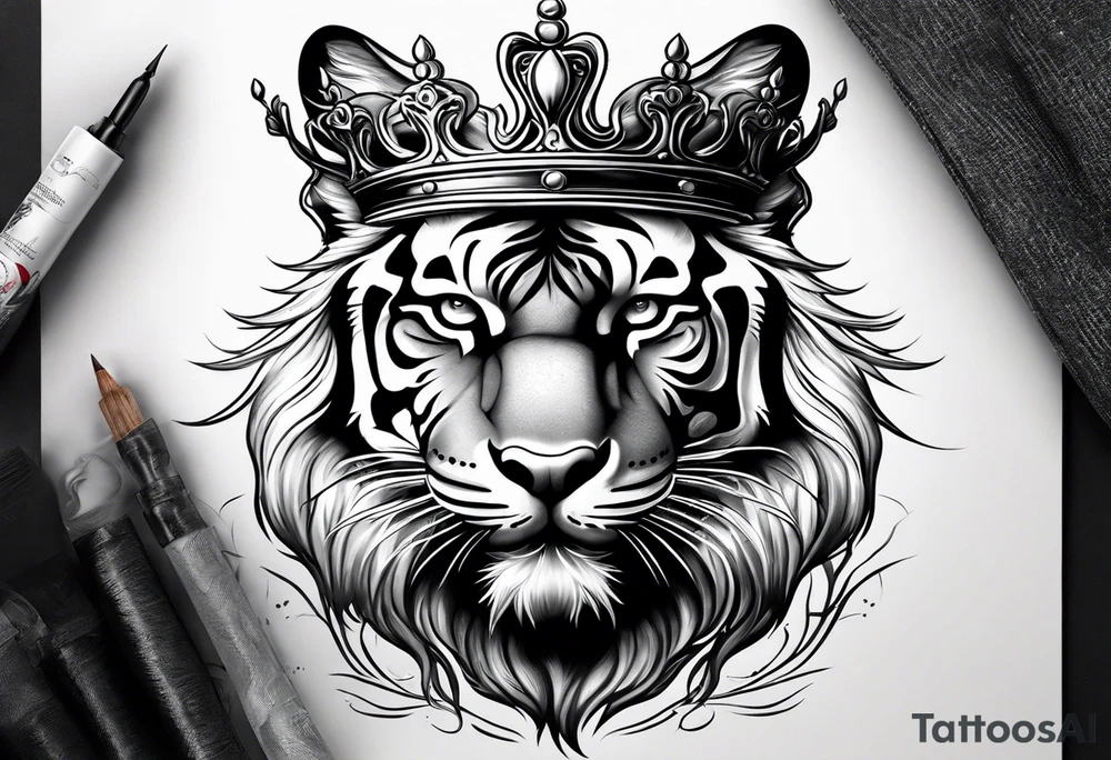 A tiger with crown and smoke tattoo idea