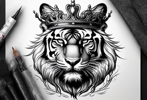A tiger with crown and smoke tattoo idea