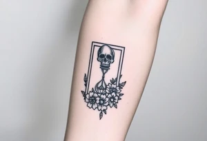 Death tarot card surrounded by a flower and hour glass tattoo idea