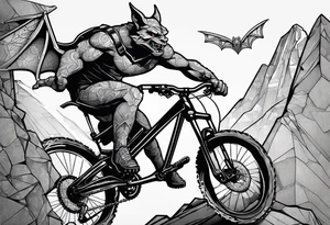 gargoyle riding a full suspension mountain bike with a shadow no background tattoo idea