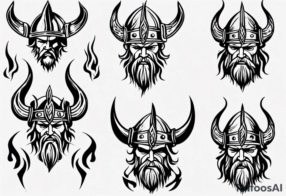 viking head with flames tattoo idea