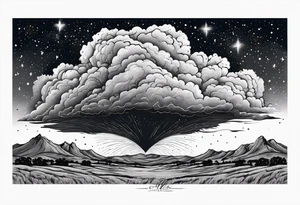 beautiful supercell cloud in vast open Texas lands split with the milky way lighting a starry night sky tattoo idea