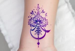 真 (zhēn, “truth”) in royal purple with a mirror motif suggests self-reflection and authenticity. tattoo idea