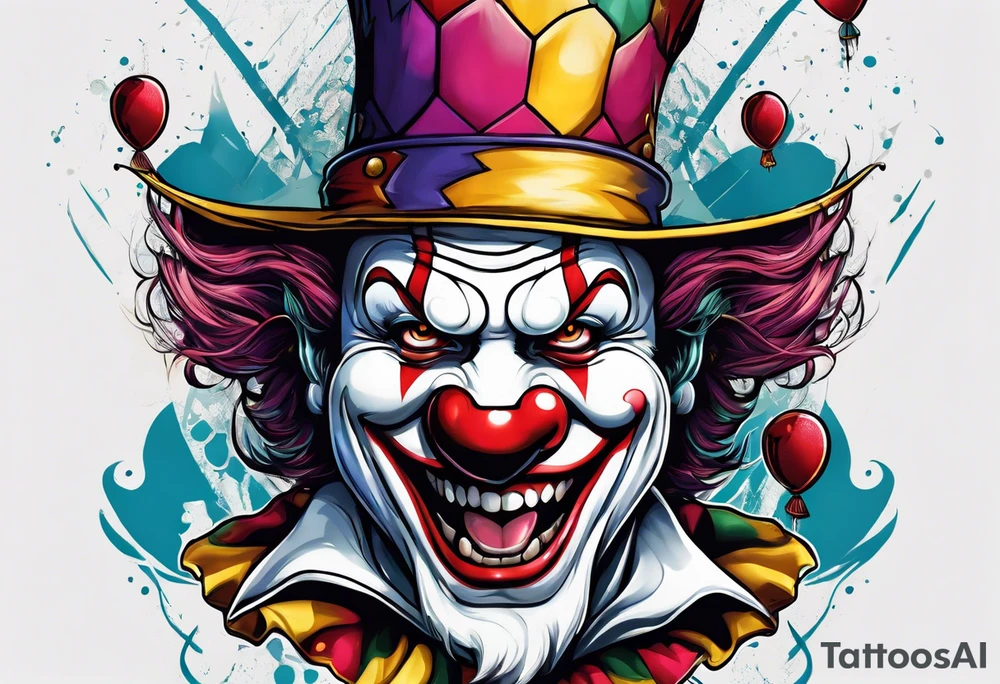 Split-faced jester clown tattoo idea