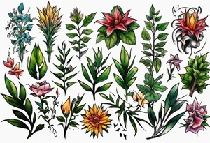 Word ‘power’ on top of plants tattoo idea
