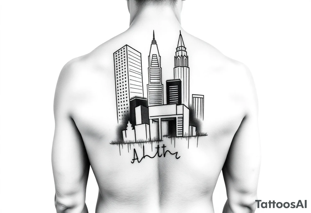 Atlanta themed leg sleeve tattoo idea