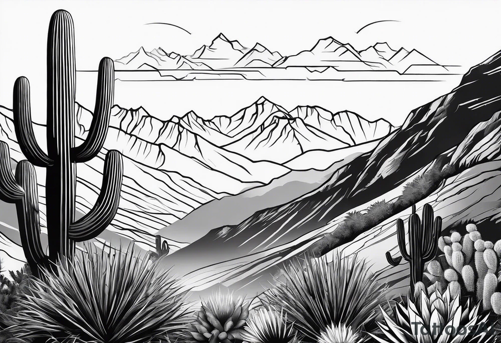 Mountains,  cactus, condor, forearm tattoo idea