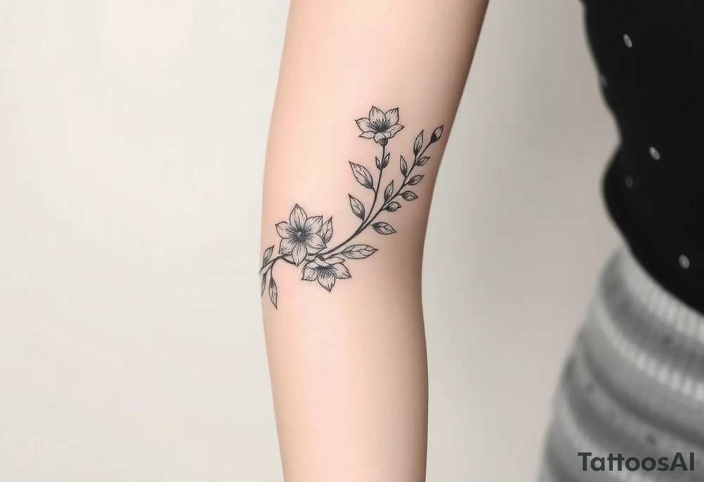 starting from a band mid forearm, narcissus flowers and holly flowers going up the arm tattoo idea