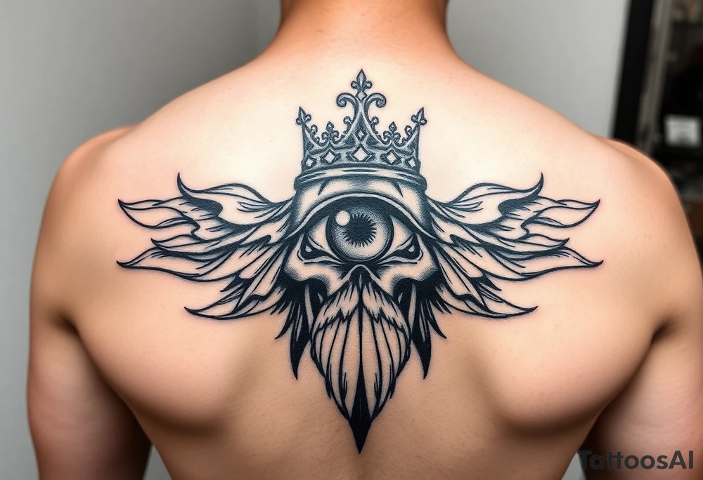 I want a tattoo with the saying "In the land of the blind, the one eyed man is king". I want to incorporate this saying into a relevant and unique design or tattoo idea. Some inspiration that I like are: Pirate theme, Roman Empire theme, Fantasy King Era theme, Futuristic/Cyberpunk theme. tattoo idea