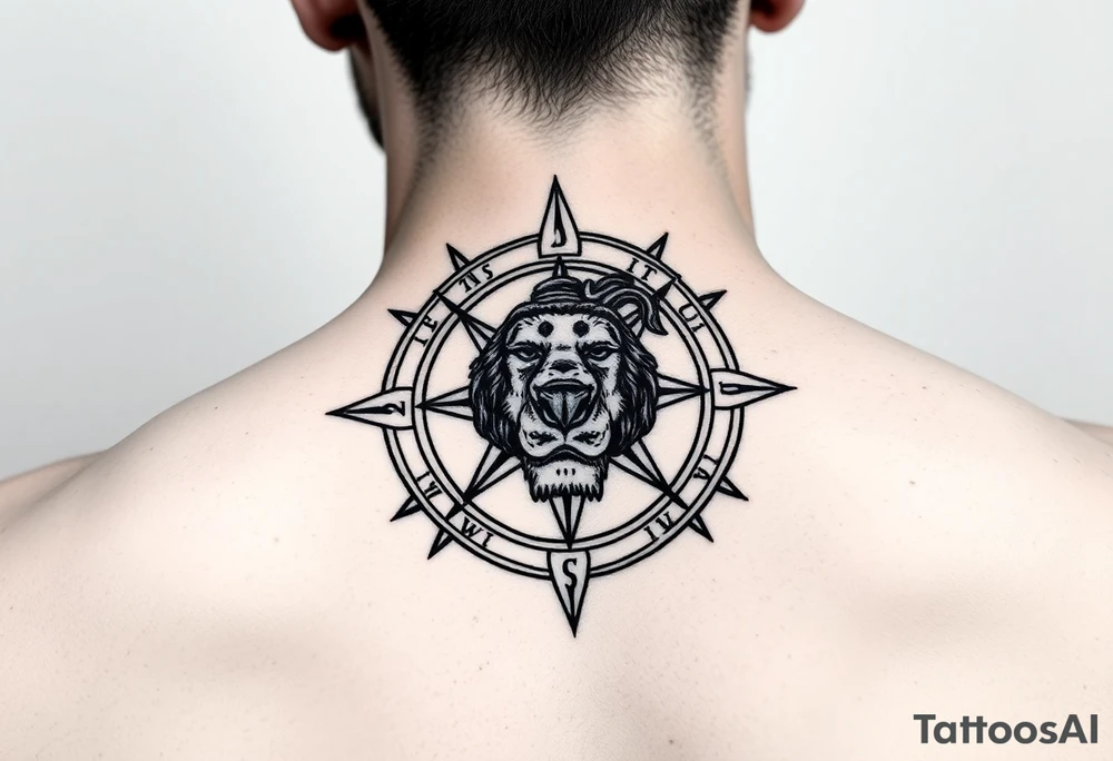 Compass lion illuminati tattoo idea