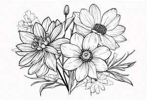 Narcissus, Chrysanthemum, Cosmos, snow drop that shows all the flower stems for the back of the arm. tattoo idea