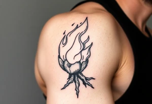 flame in a roots ball tattoo idea