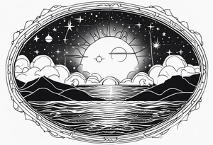 SUNRISE OVER THE OCEAN WITH THE ORION CONSTELLATION IN THE SKY IN 9:16 tattoo idea