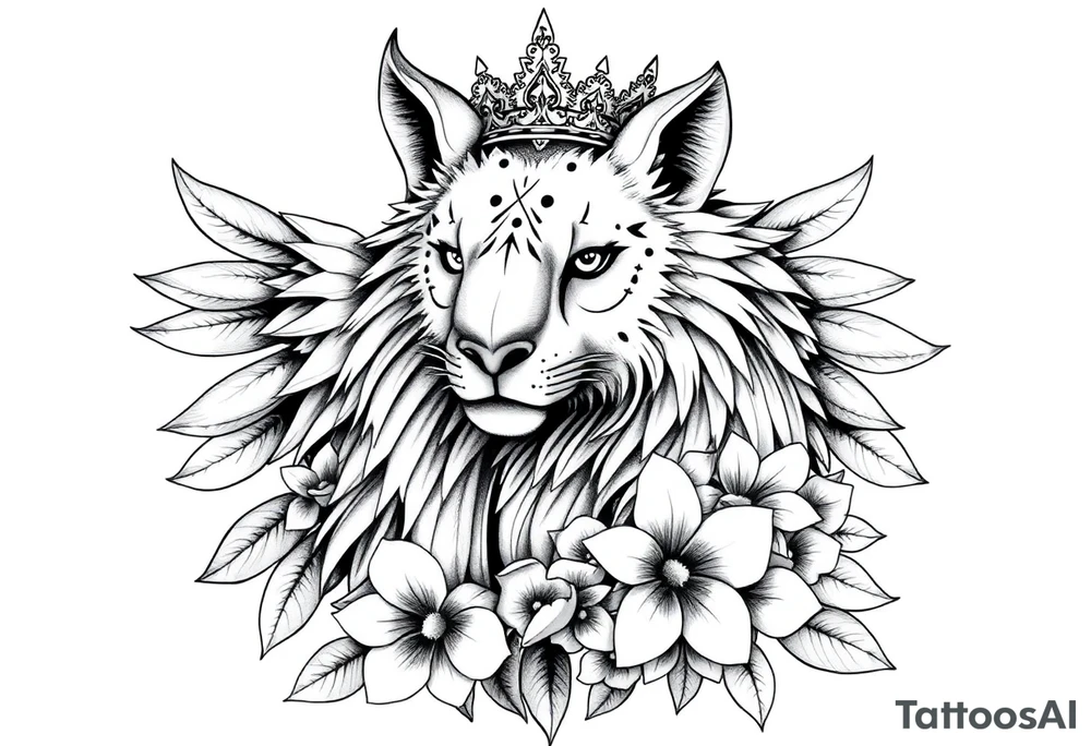 fênix majestosa com as asas abertas, bastante penas, o rabo bem comprido, ornamentada com flores delicadas tattoo idea