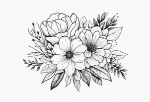 fine line floral bouquet tattoo idea