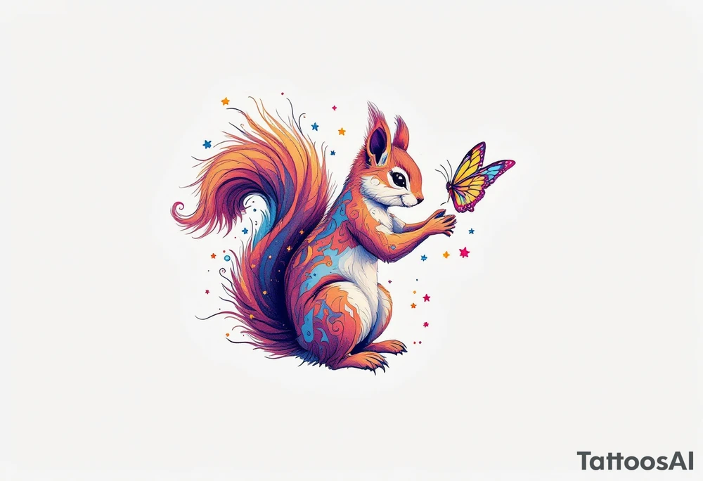 A squirrel holding a butterfly tattoo idea