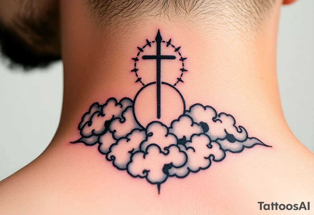 spiritual meaning objects with clouds in the background including hits of red tattoo idea