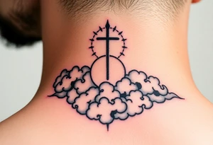 spiritual meaning objects with clouds in the background including hits of red tattoo idea