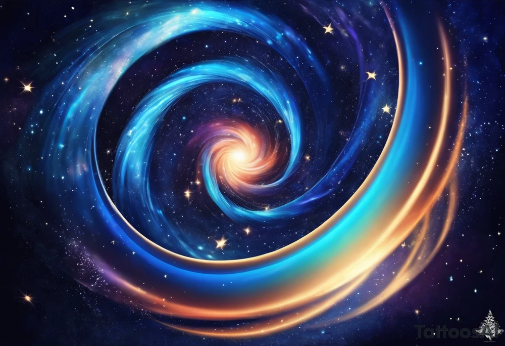 I want a Galaxy spyral tattoo the ones that look like an s shape because they are spinning so fast I want it in all blue but different shades of blue and it will be on my ass cheek so make it cute and conples and very aesthetic tattoo idea