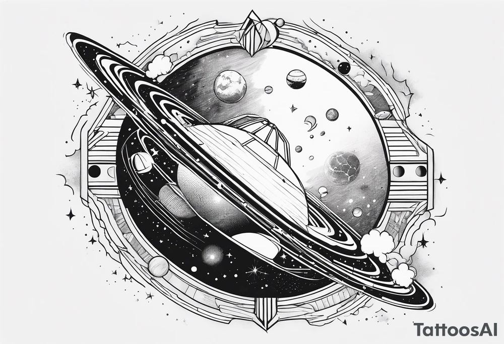 Outer space themed tattoo incorporating the quote, "Made for another world" tattoo idea