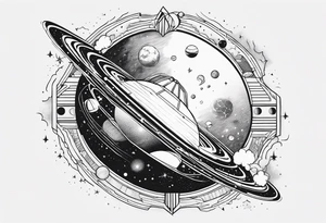 Outer space themed tattoo incorporating the quote, "Made for another world" tattoo idea