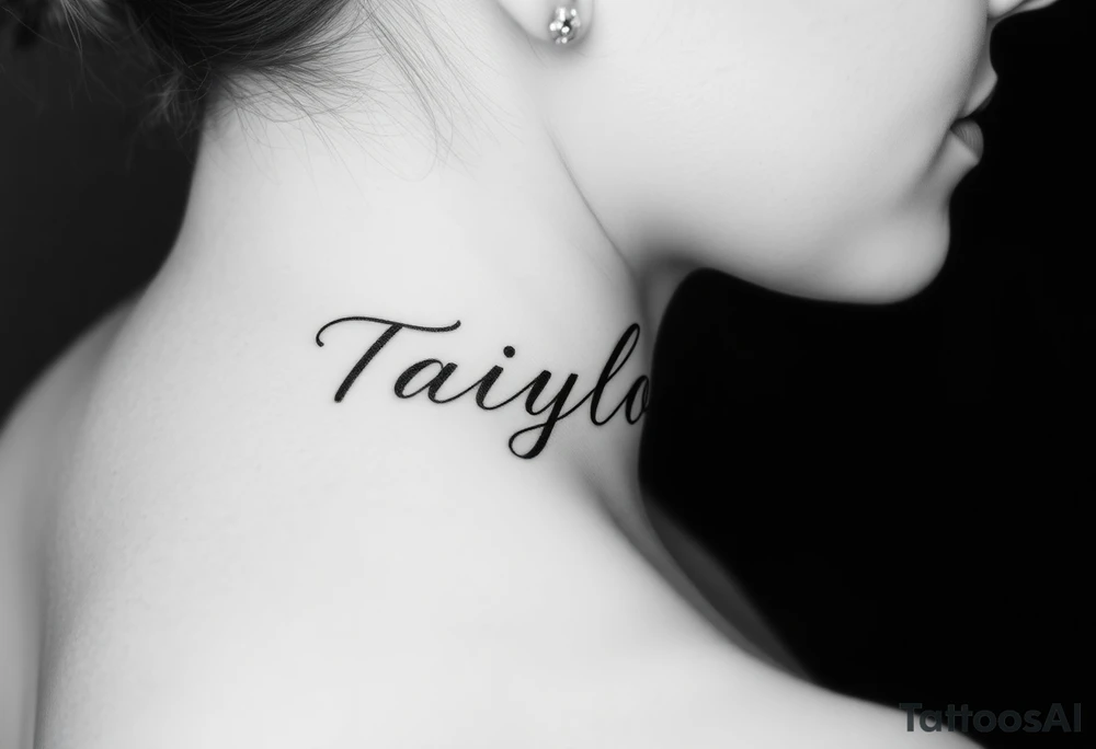 The name Taiylor spelled horizontal with the O as a diamond ring behind the ear tattoo tattoo idea