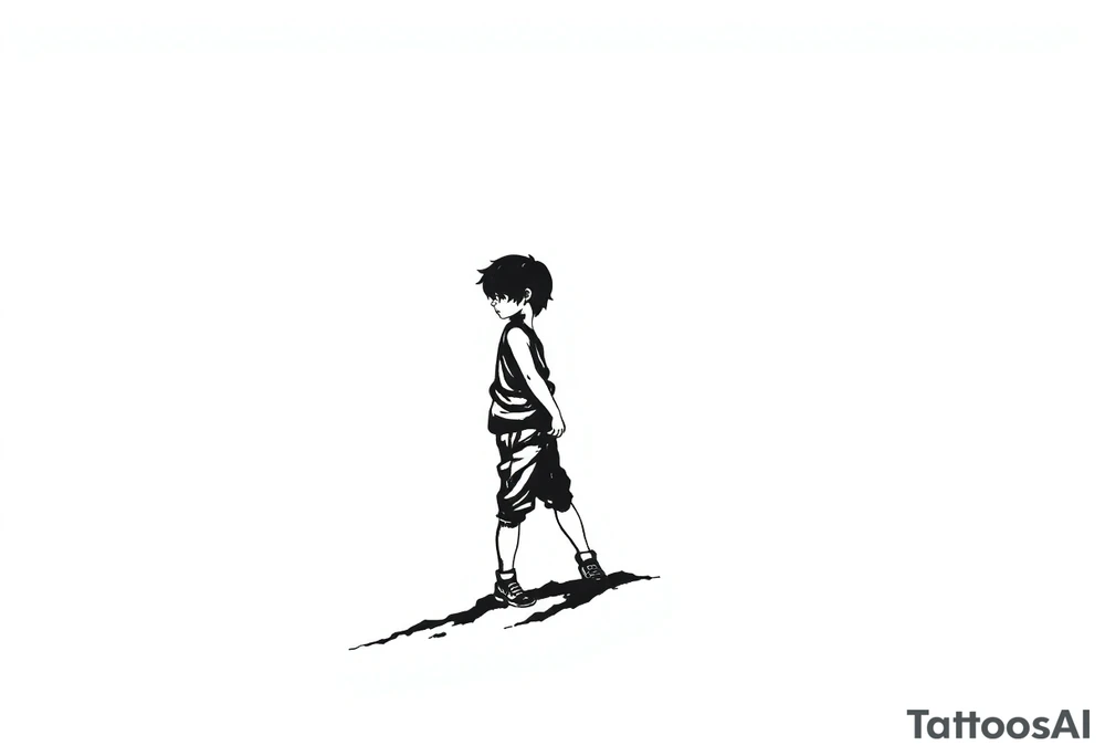 a silhoette of a kid standing all black really simple tattoo idea