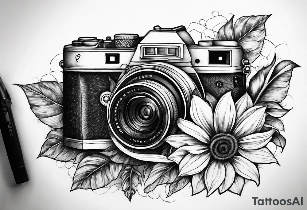 Tournesol,  rose flower, Camera, wave, palmier tattoo idea