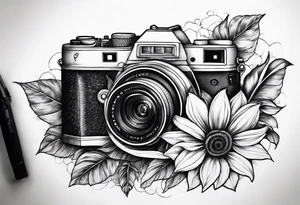 Tournesol,  rose flower, Camera, wave, palmier tattoo idea