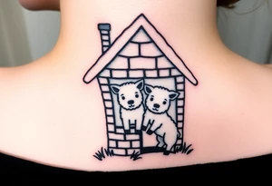 Three little pigs nursery Wolf and sheep as one hybrid 
animal hiding in a brick house from the big bad wolf I'll huff and puff blow house down tattoo idea