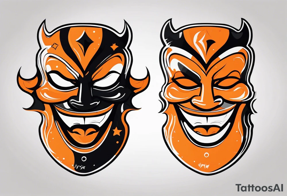 Laughing mask that is orange and black simplistic tattoo idea